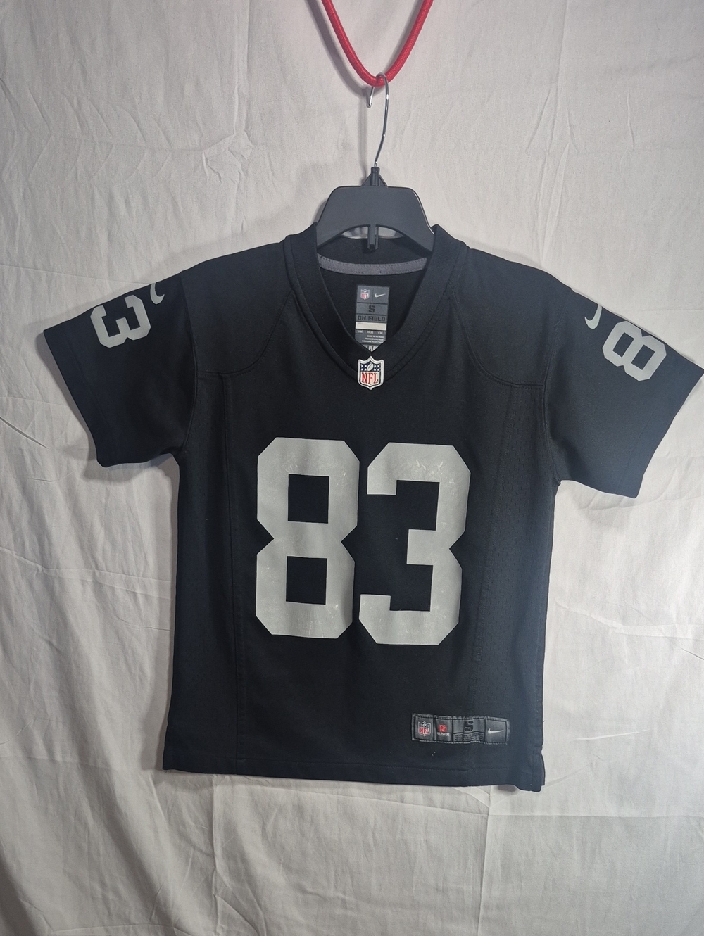 Small Nike Black Kids Football Jersey with White 83
